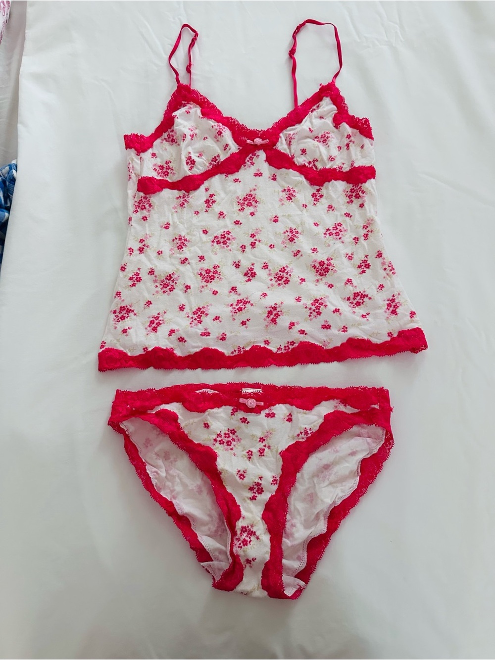 Banana Republic White & Hot Pink Floral Lace Cami Set